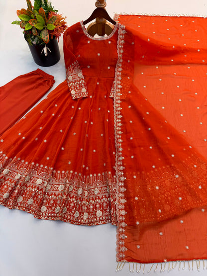 Women's Premium Ethnic Wear Embroidered Gown Set with Dupatta