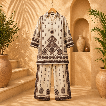 Premium Printed Imported Fabric Co-Ord Set – Beige
