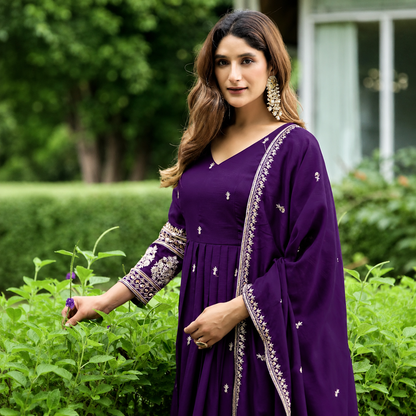 Sparshy 2 Piece Art Silk Embroidered Anarkali Suit with Dupatta – Festive Wear