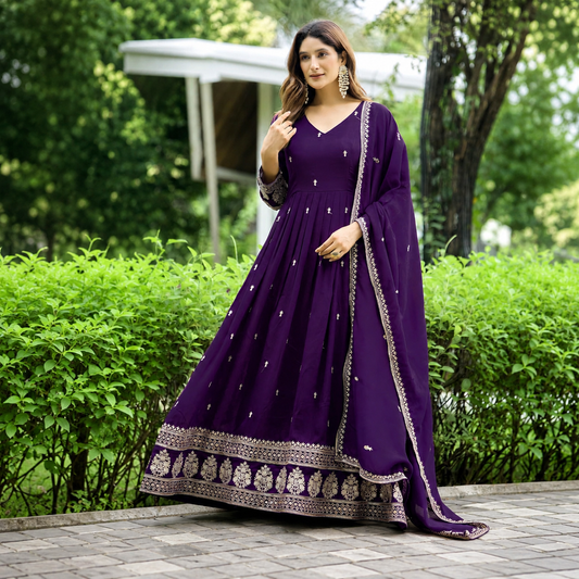 Sparshy 2 Piece Art Silk Embroidered Anarkali Suit with Dupatta – Festive Wear