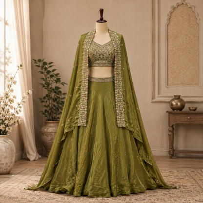 Premium Chinon Silk & Fendy Silk Embroidered Lehenga Set | Wedding & Festive Wear