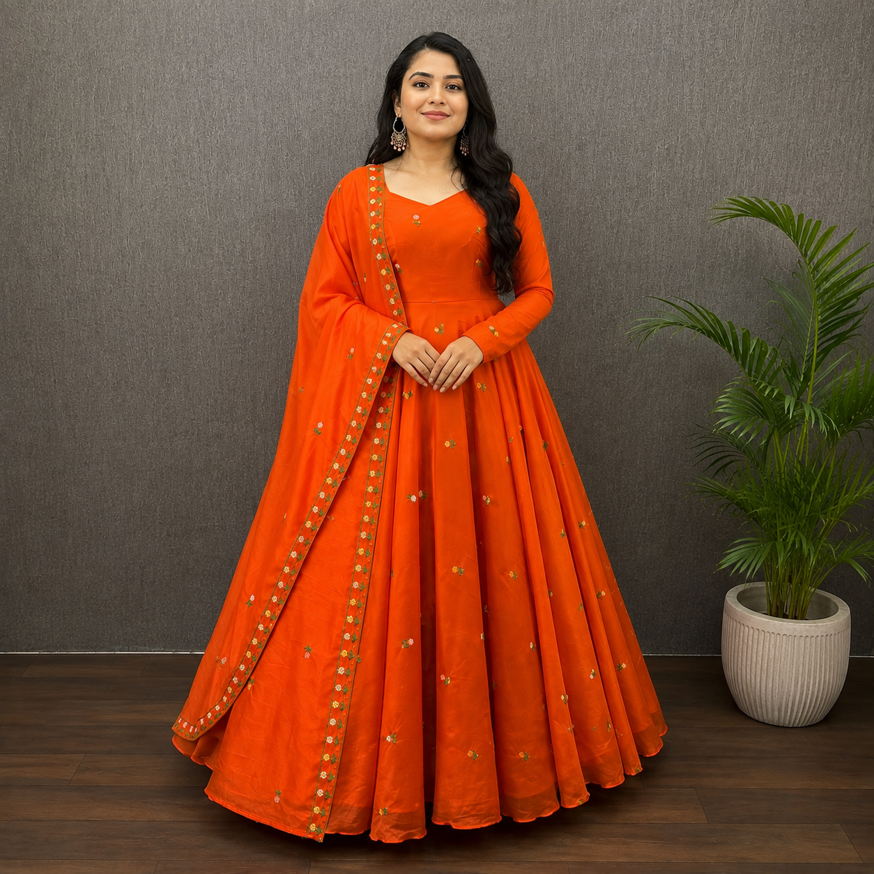 Women's Embroidered Rangoli Silk Gown with Dupatta | Festive & Party Wear | Free Shipping