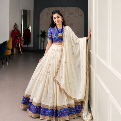 Party Wear Designer Vichitra Silk Lehenga Choli – Sequin & Thread Embroidery | Unstitched Blouse
