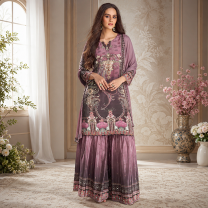 Premium Real Crepe Silk Embellished 3 Piece Sharara Set