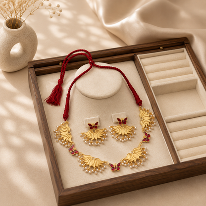 Women's Premium Butterfly Pearl Choker Necklace Set