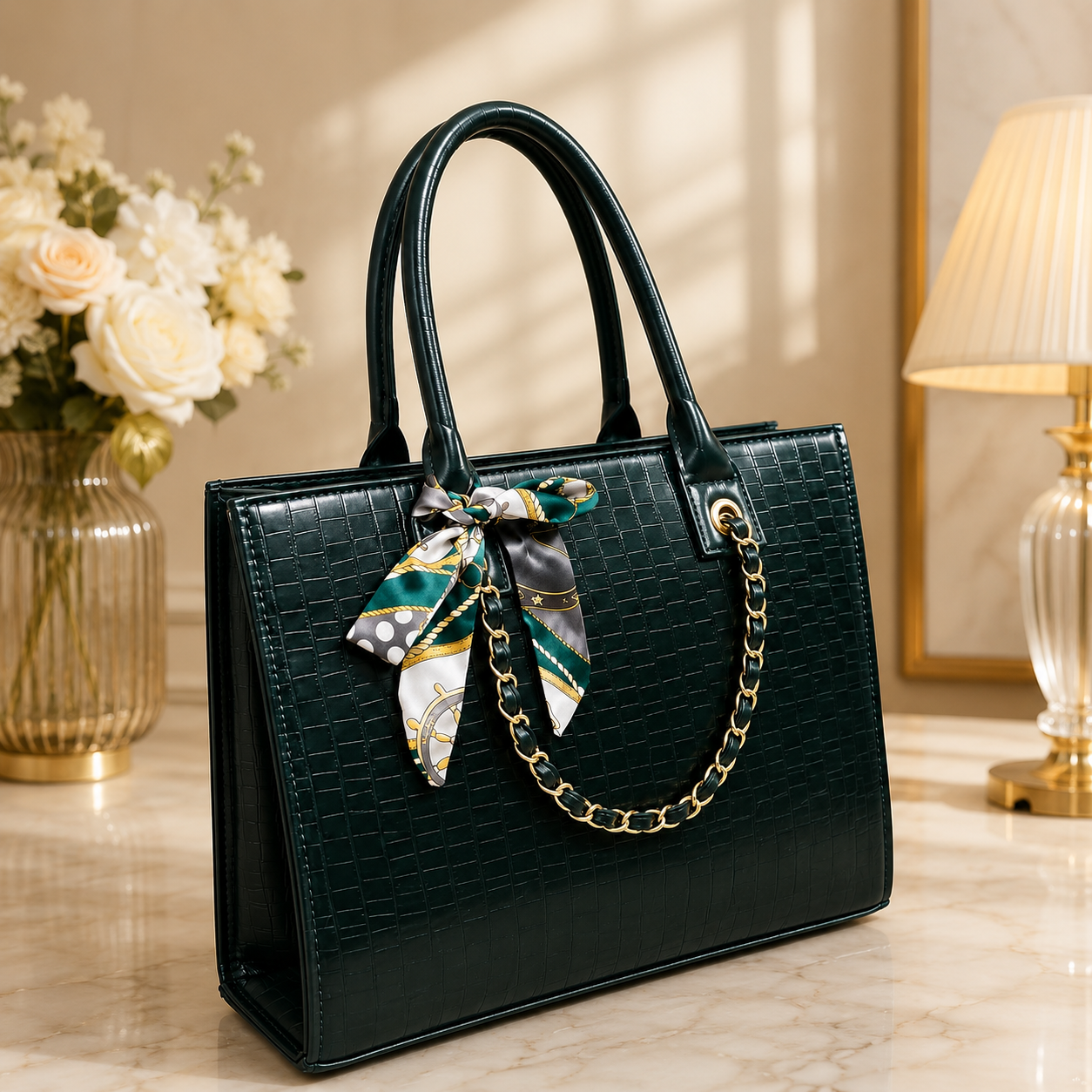 Women's Premium Crocodile Leather Laptop Tote Bag