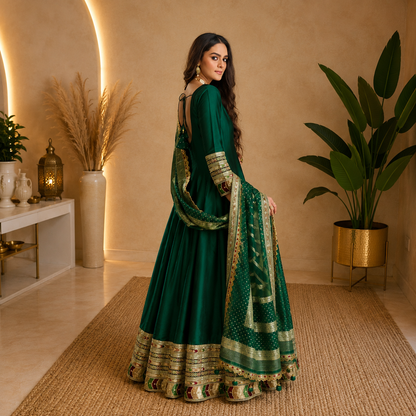 Premium Real Silk & Viscose Jacquard Silk Embroidered Gown With Dupatta