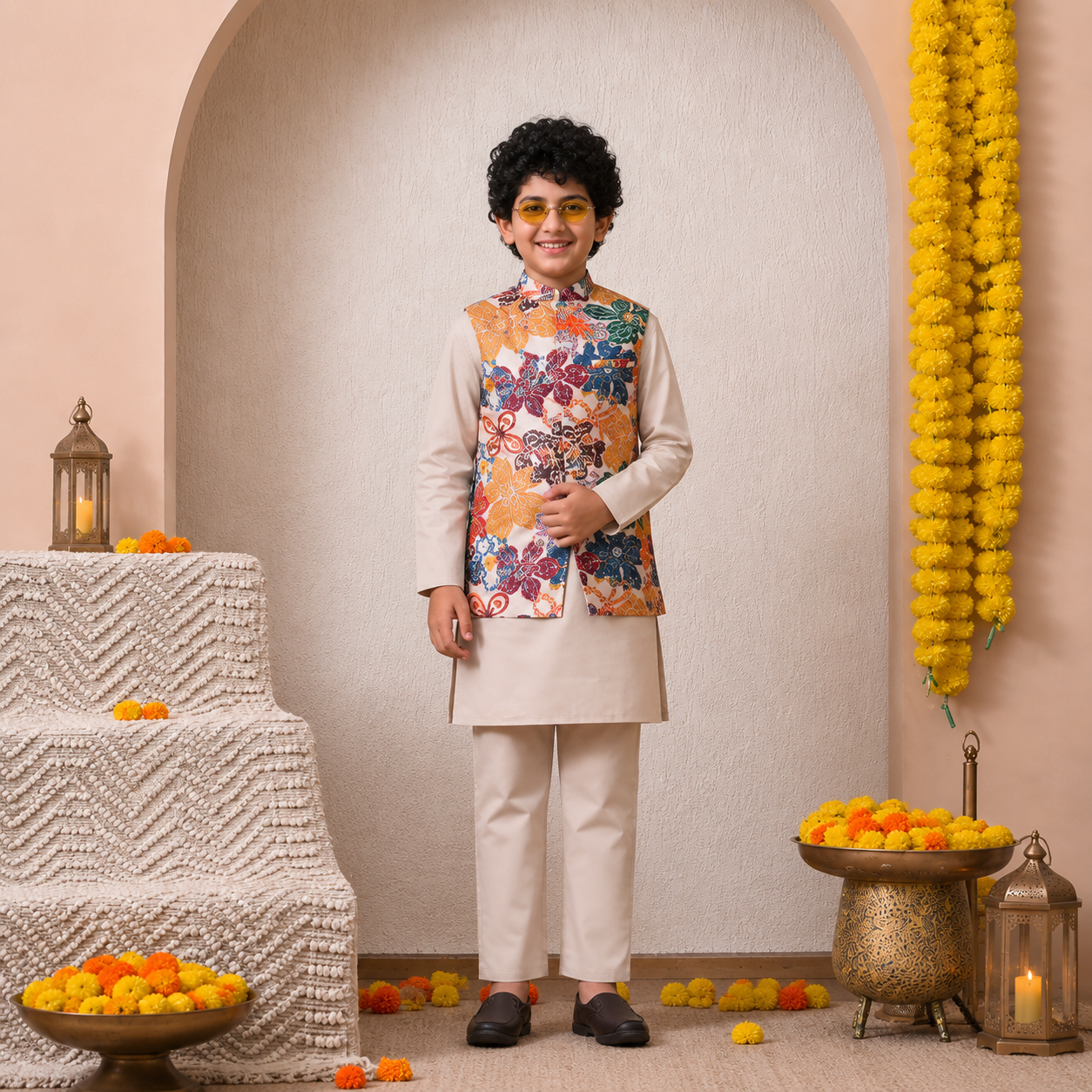 Premium Multicolor Floral Printed Kids Ethnic Wear Set for Boys & Girls