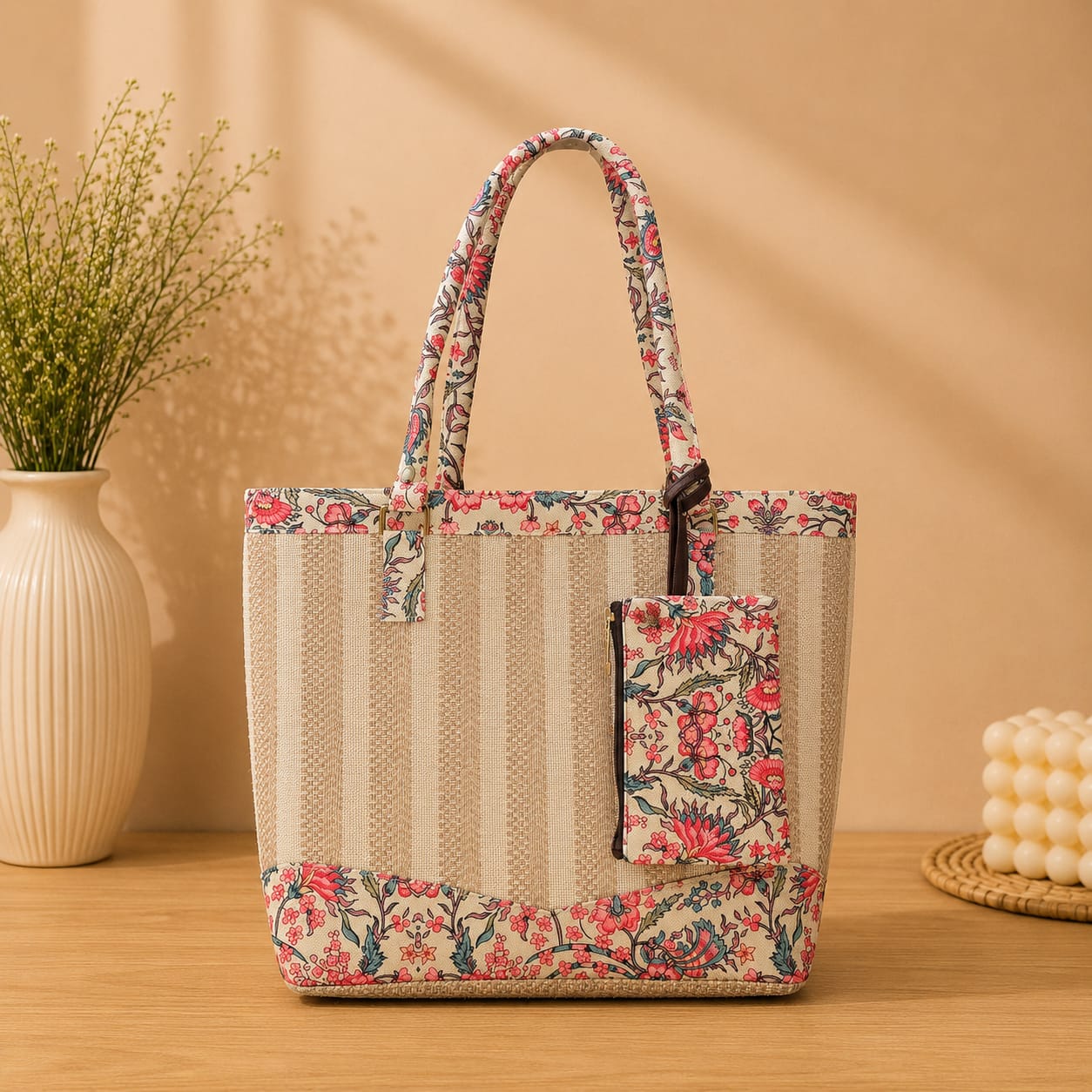 Premium Canvas Jute Tote Bag with Matching Zipper Pouch
