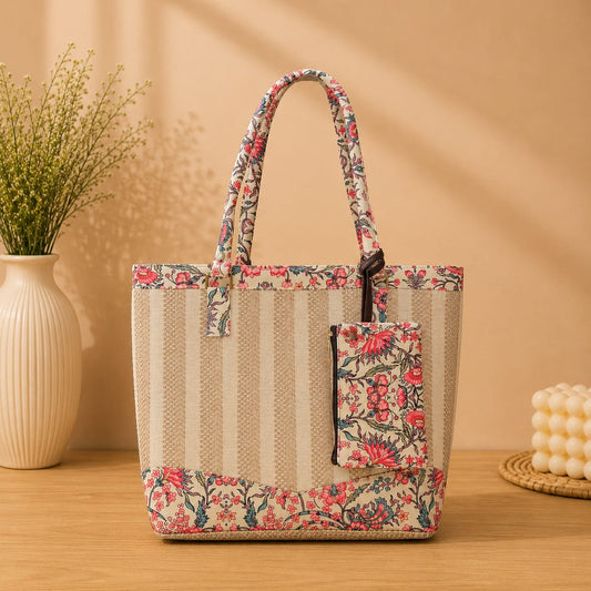 Premium Canvas Jute Tote Bag with Matching Zipper Pouch