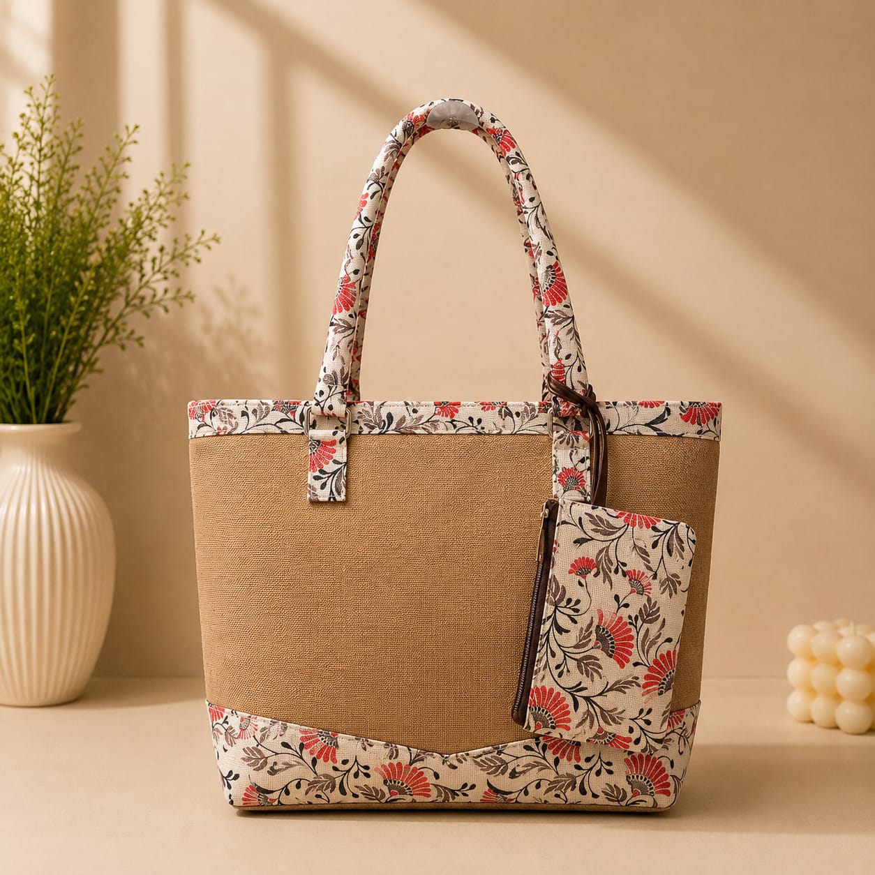 Premium Canvas Jute Tote Bag with Matching Zipper Pouch