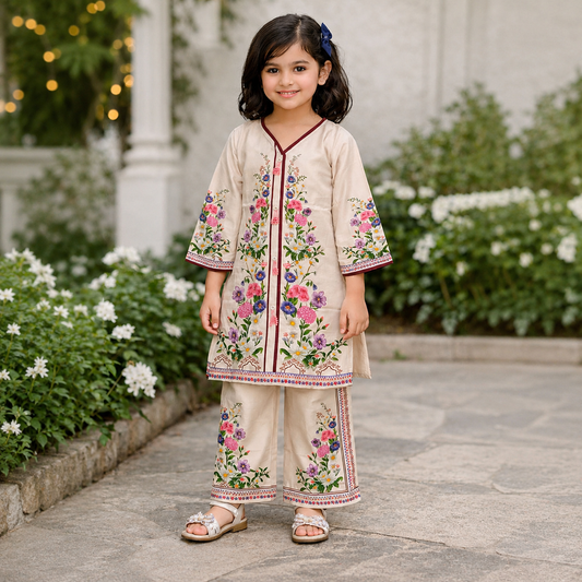 Stylish Mal Satin Printed Kurti with Matching Pant Set for Girls