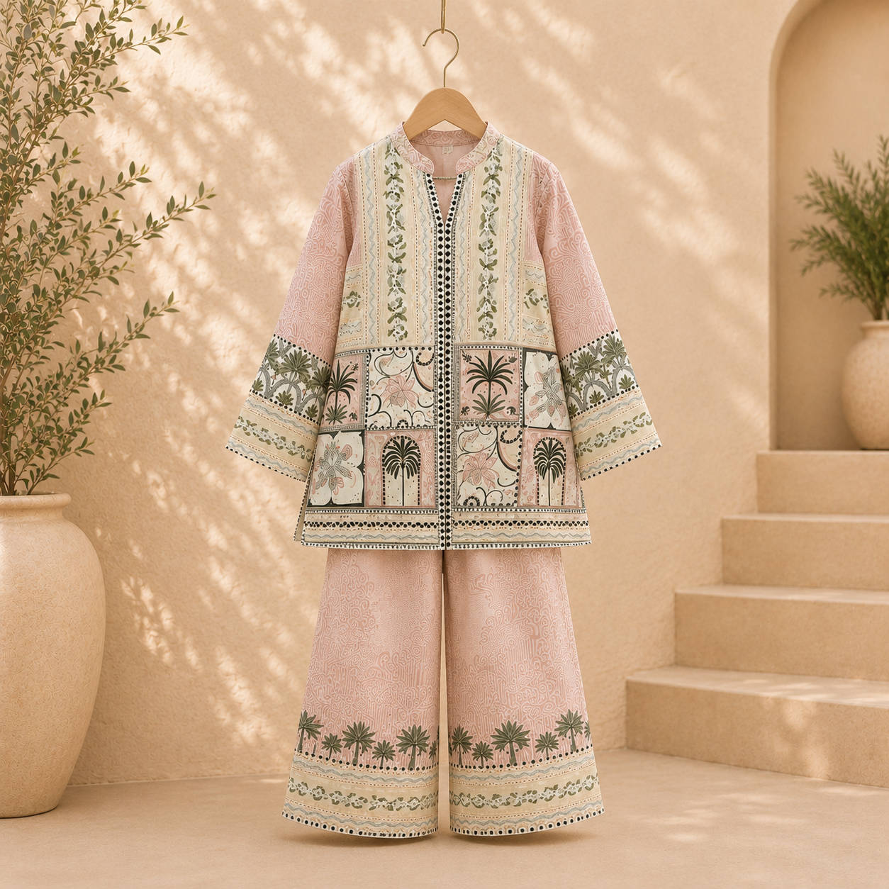 Premium Satin Printed Co-Ord Set for kids - Blush Pink