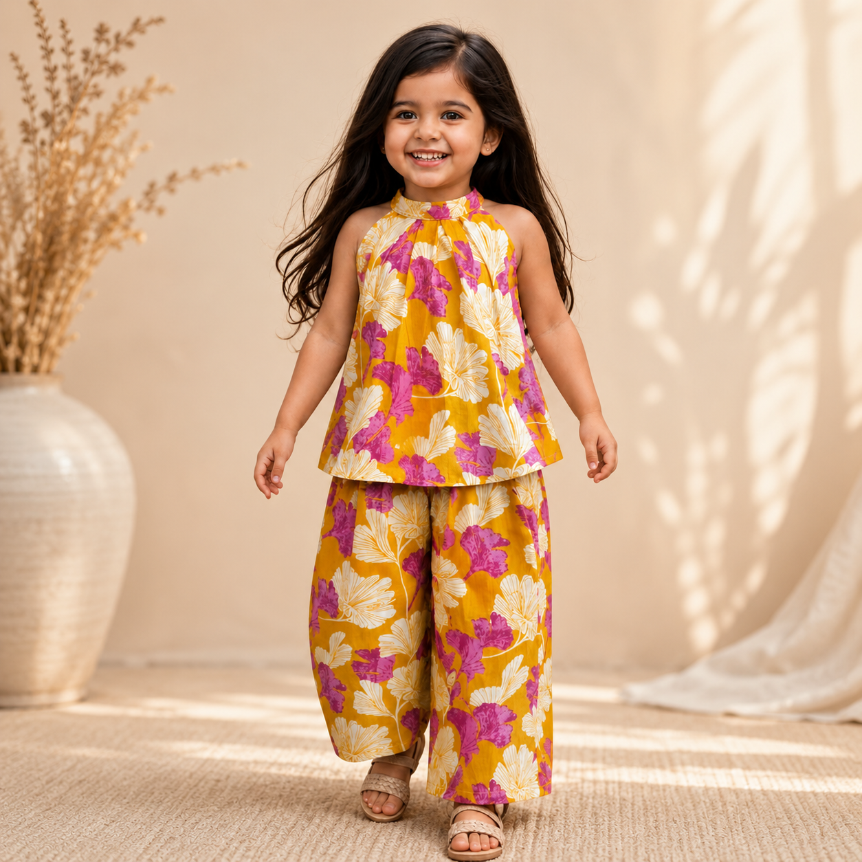Kids Premium Cotton Floral Co-Ord Set | Sleeveless Summer Outfit | Girls Casual Wear (2–12 Years)