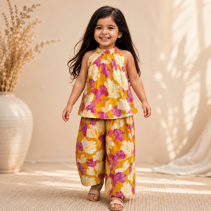 Kids Premium Cotton Floral Co-Ord Set | Sleeveless Summer Outfit | Girls Casual Wear (2–12 Years)