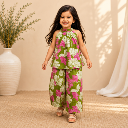 Kids Premium Cotton Floral Co-Ord Set | Sleeveless Summer Outfit | Girls Casual Wear (2–12 Years)