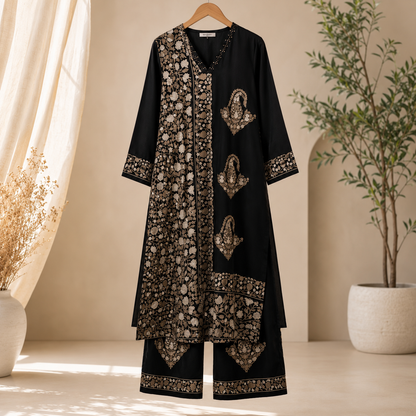 Stylish Black Heavy Cotton Printed Kurti with Matching Pant