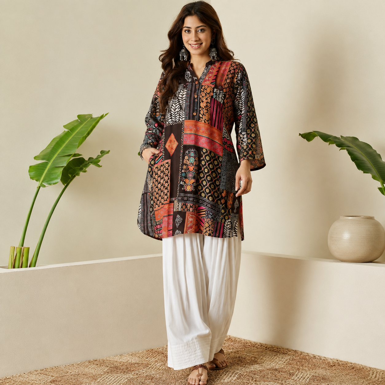 Rayon Farsi 2 Piece Kurti Set for Women | Viscose Rayon Digital Print | Straight Kurti with Rayon Farsi Bottom