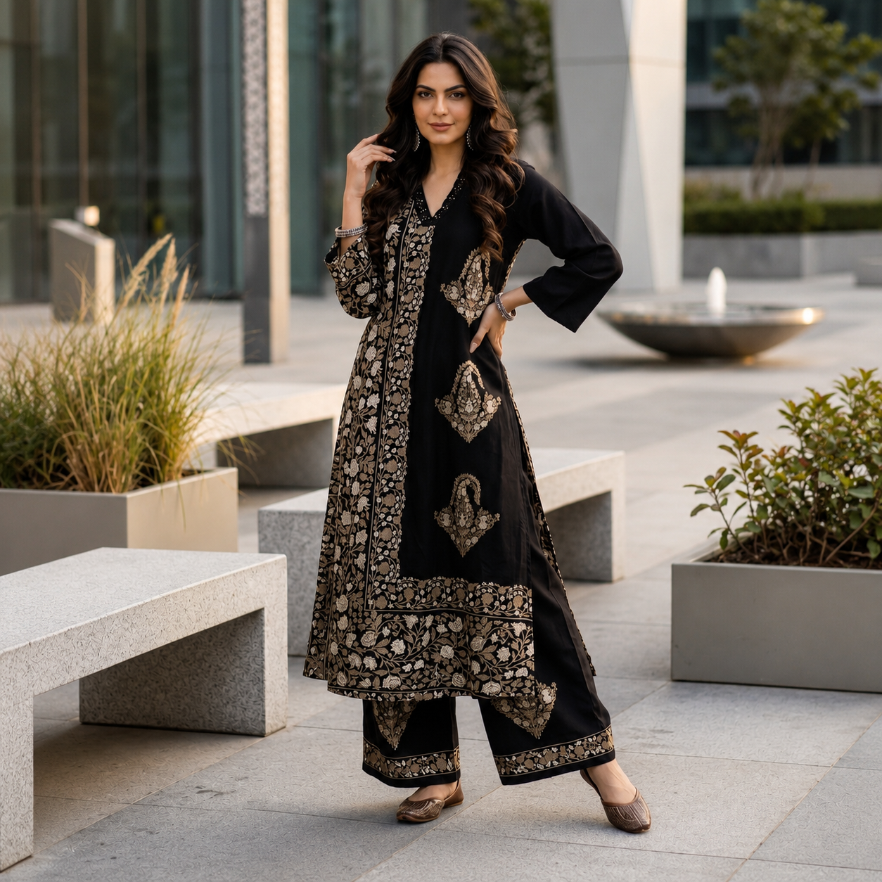 Stylish Black Heavy Cotton Printed Kurti with Matching Pant