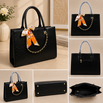 Women's Premium Crocodile Leather Laptop Tote Bag