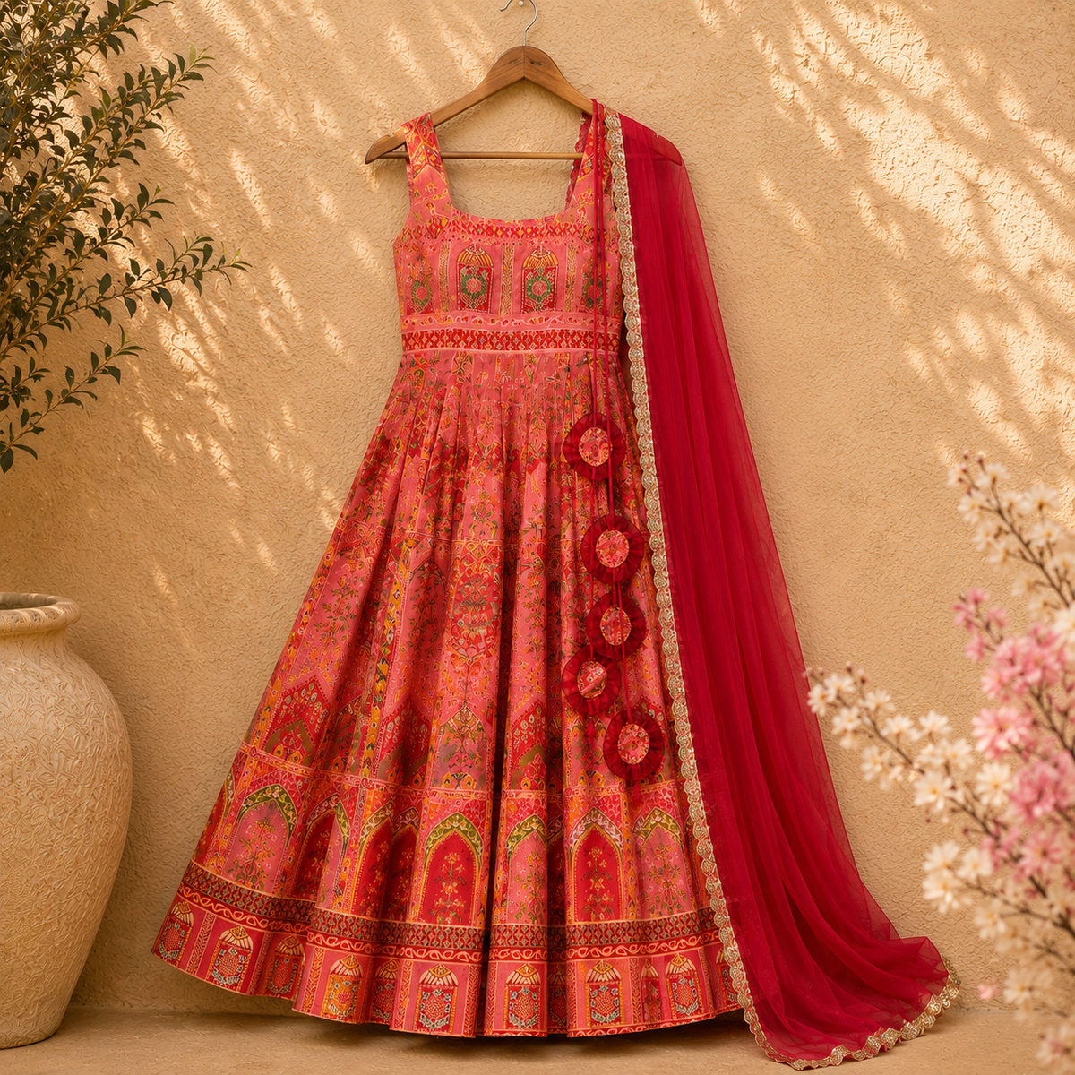 Premium Pure Jimmy Organza Silk Digital Printed Anarkali Gown with Dupatta