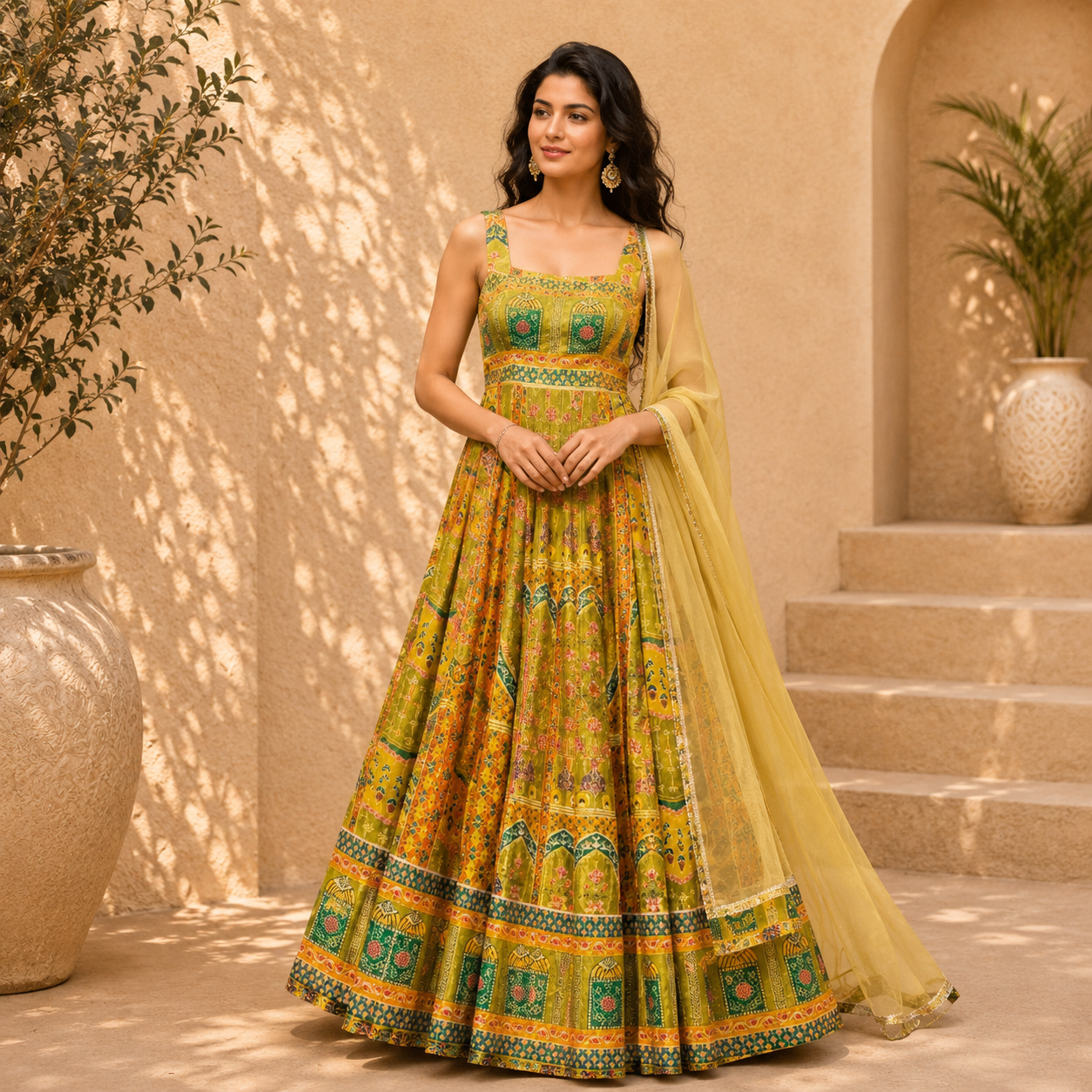 Premium Pure Jimmy Organza Silk Digital Printed Anarkali Gown with Dupatta