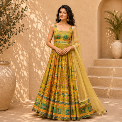 Premium Pure Jimmy Organza Silk Digital Printed Anarkali Gown with Dupatta