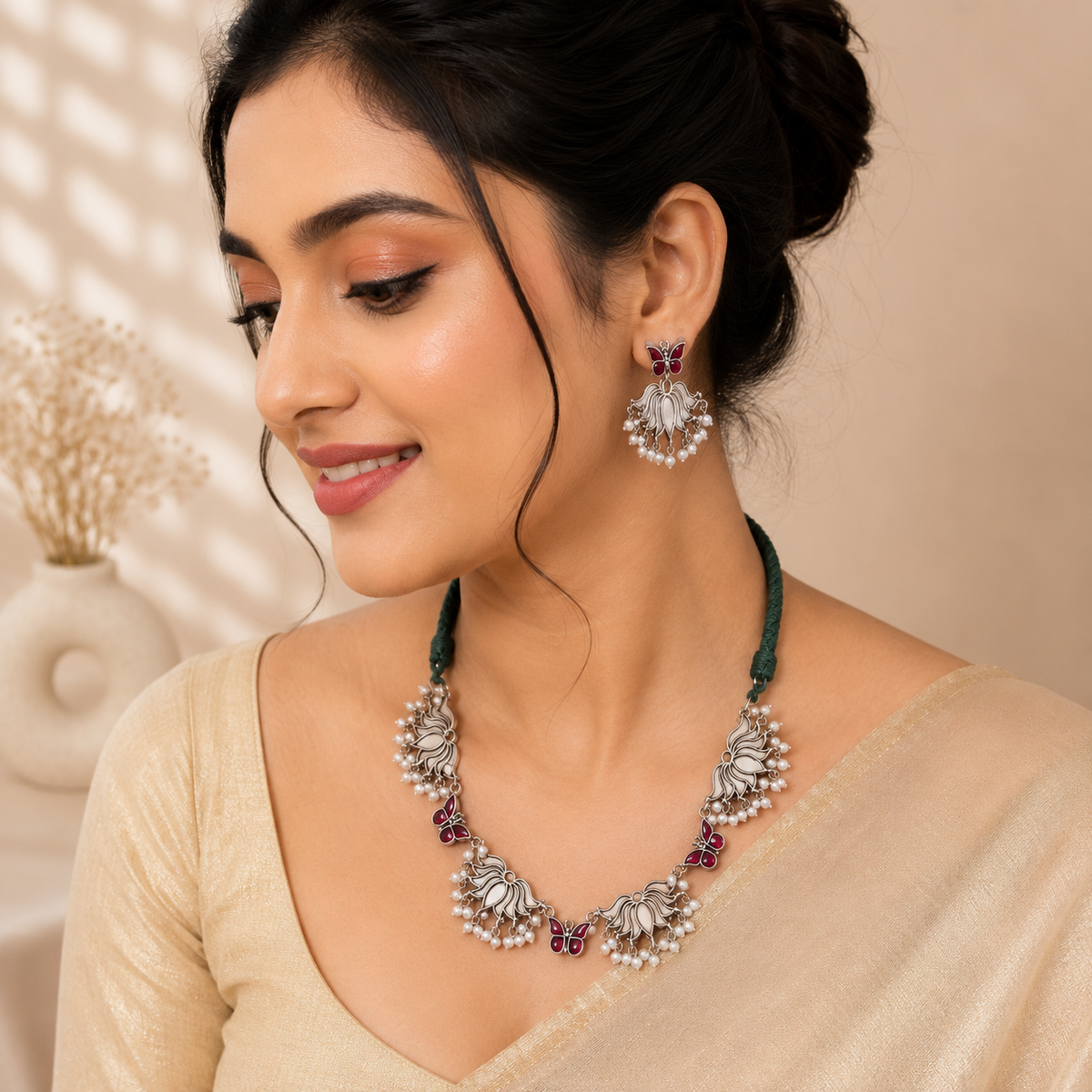 Women's Premium Butterfly Pearl Choker Necklace Set
