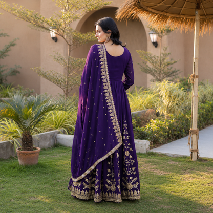 Premium Faux Blooming Georgette Anarkali Suit Set with Dupatta | Zari & Sequence Embroidery | Party & Festive Wear | 2 Colors Available