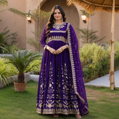 Premium Faux Blooming Georgette Anarkali Suit Set with Dupatta | Zari & Sequence Embroidery | Party & Festive Wear | 2 Colors Available