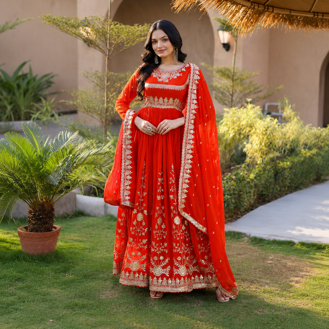 Premium Faux Blooming Georgette Anarkali Suit Set with Dupatta | Zari & Sequence Embroidery | Party & Festive Wear | 2 Colors Available