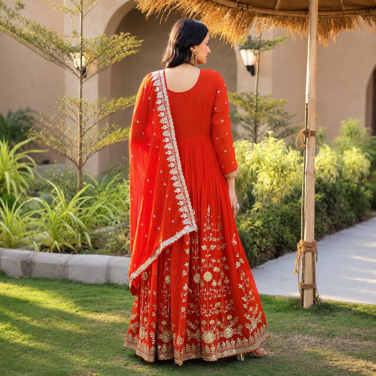 Premium Faux Blooming Georgette Anarkali Suit Set with Dupatta | Zari & Sequence Embroidery | Party & Festive Wear | 2 Colors Available