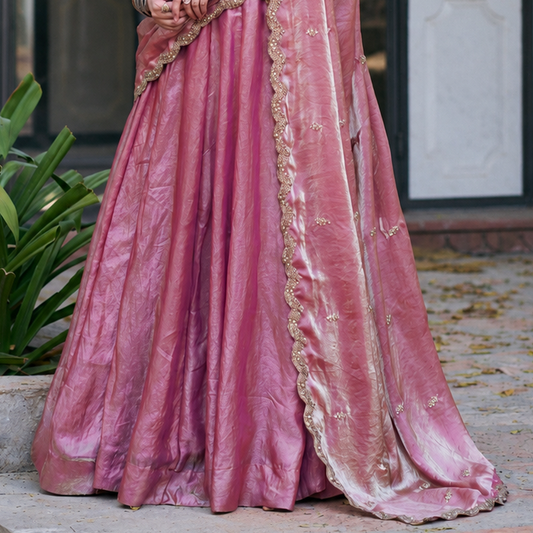 Elegant Pink Fendi Lehenga Set With Embroidery | Blouse Un-stitched
