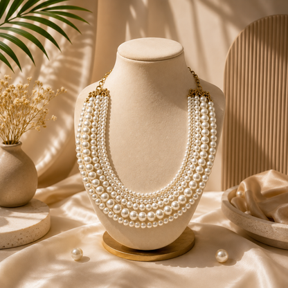Luxury Multi-Layer Pearl Statement Necklace for Women | Elegant Bridal & Party Jewelry