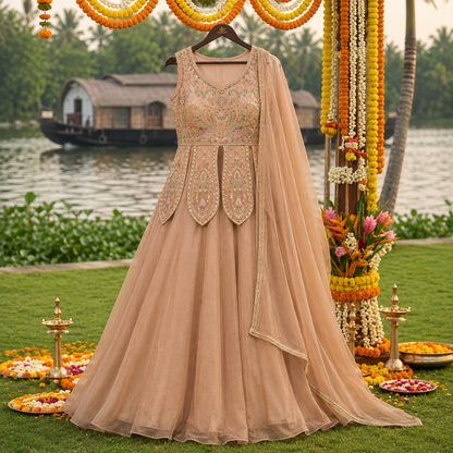 Elegant Embroidered Salsa Silk Anarkali 3 Piece Suit