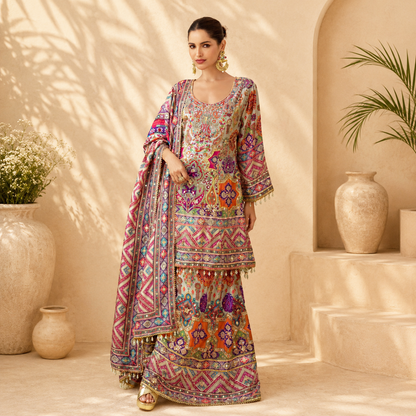 Premium Natural Crepe Silk Designer Palazzo Suit Set with Dupatta (Premium Collection)