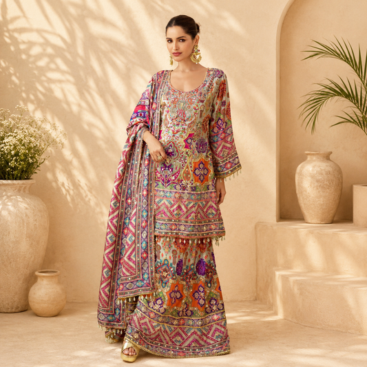 Premium Natural Crepe Silk Designer Palazzo Suit Set with Dupatta (Premium Collection)