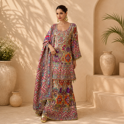 Premium Natural Crepe Silk Designer Palazzo Suit Set with Dupatta (Premium Collection)
