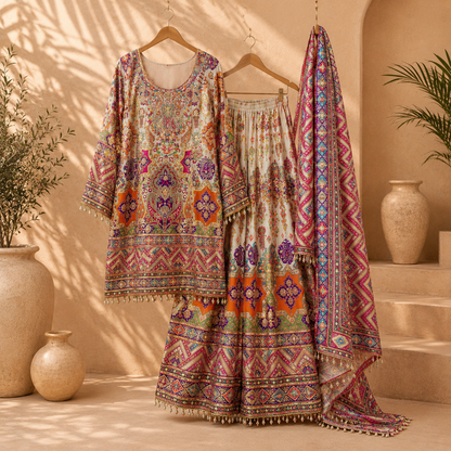 Premium Natural Crepe Silk Designer Palazzo Suit Set with Dupatta (Premium Collection)