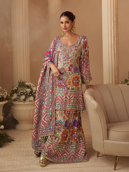 Premium Natural Crepe Silk Designer Palazzo Suit Set with Dupatta (Premium Collection)
