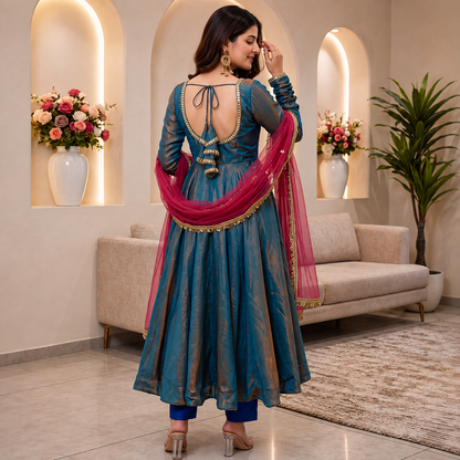 Premium 3 Piece Real Mirror Work Designer Anarkali Suit Set