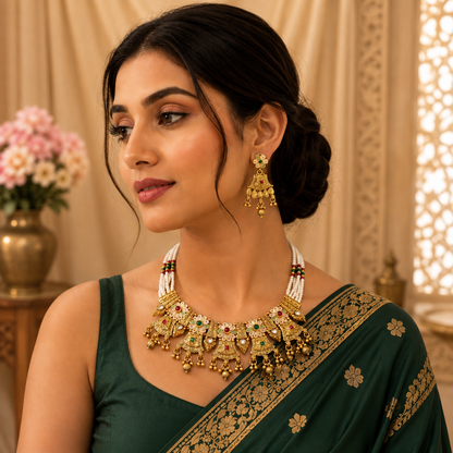 Rajwadi Moti Necklace Set with Matching Earrings | Traditional Pearl Jewellery