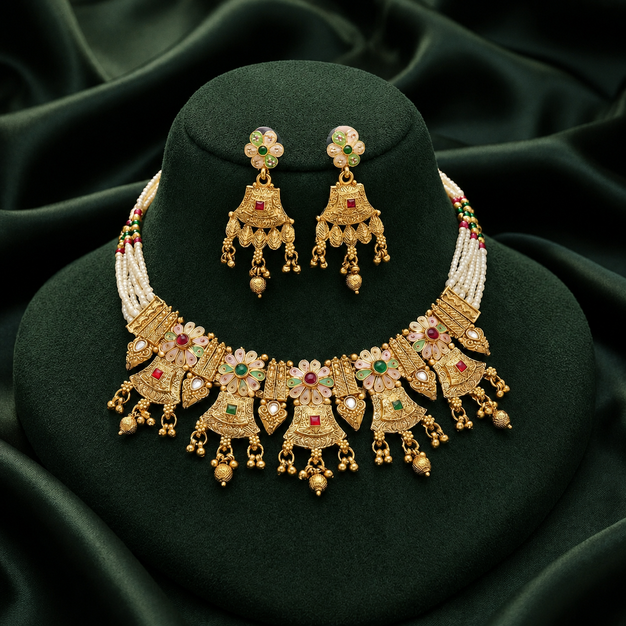 Rajwadi Moti Necklace Set with Matching Earrings | Traditional Pearl Jewellery