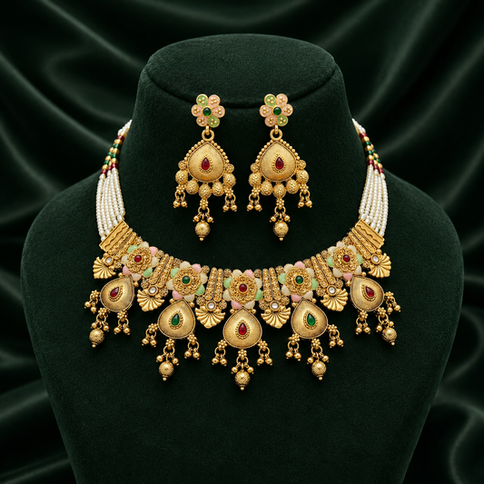 Royal Rajwadi Moti Necklace & Earrings Set | Ethnic Party Wear Jewellery