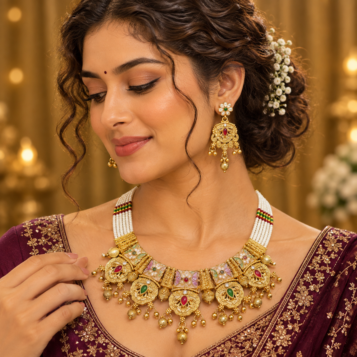 Handcrafted Rajwadi Moti Necklace Set | Premium Traditional Jewellery