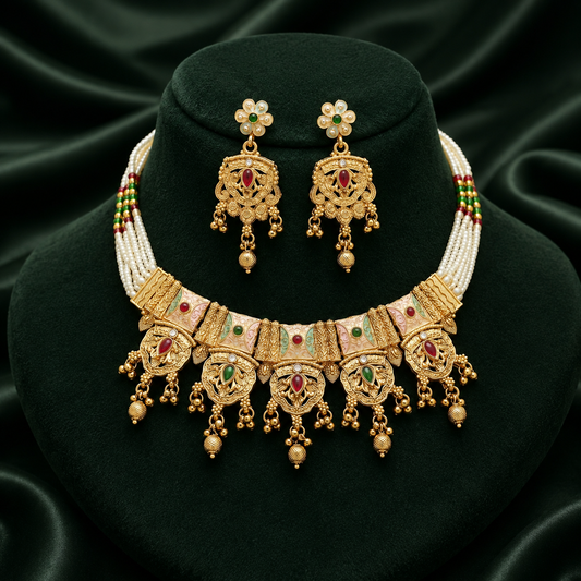Handcrafted Rajwadi Moti Necklace Set | Premium Traditional Jewellery