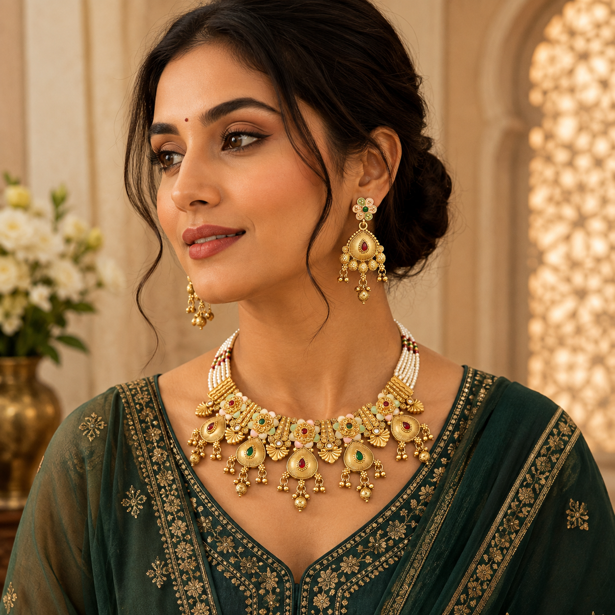 Royal Rajwadi Moti Necklace & Earrings Set | Ethnic Party Wear Jewellery