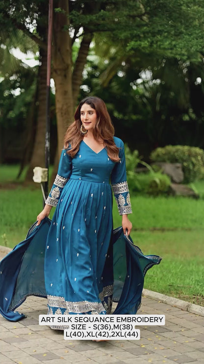 Sparshy 2 Piece Art Silk Embroidered Anarkali Suit with Dupatta – Festive Wear