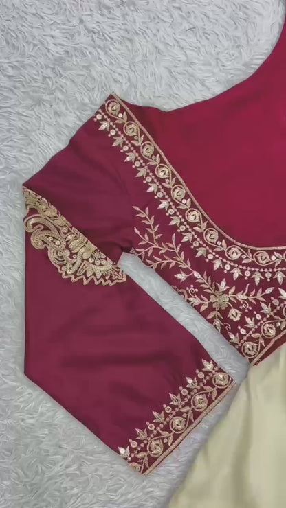 Women's 3-Piece Embroidered Crepe Gown Set with Koti & Georgette Dupatta | Party & Festive Wear
