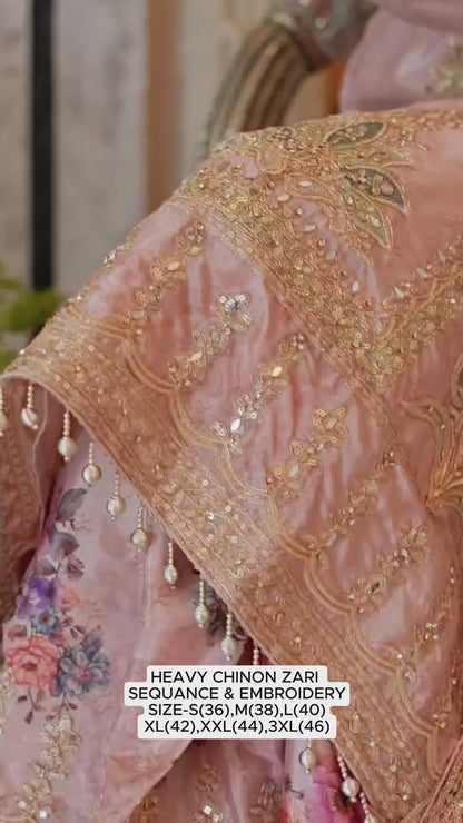 Luxury Heavy Chinon 3 Piece Zari & Sequins Embroidered Suit Set